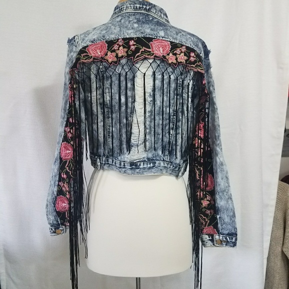 Denim Embroidered Fringe Jacket - Picture 1 of 3